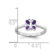 Sterling Silver Rhodium-plated Children's Purple Enamel Butterfly Ring