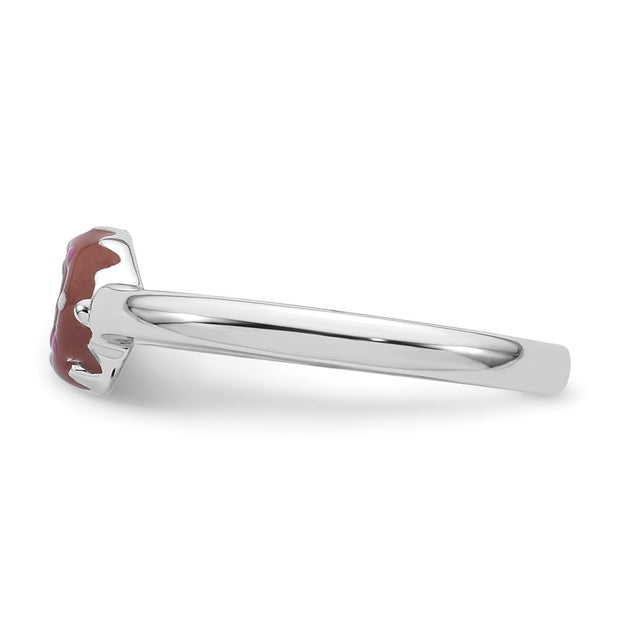 Sterling Silver Rhodium-plated Children's Brown with Pink and White Enamel Sprinkled Donut Ring