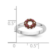 Sterling Silver Rhodium-plated Children's Brown with Pink and White Enamel Sprinkled Donut Ring