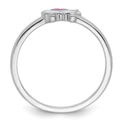Sterling Silver Rhodium-plated Children's White and Pink Enamel Sheep with Heart Ring