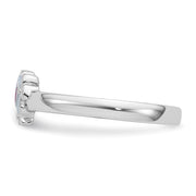 Sterling Silver Rhodium-plated Children's White and Pink Enamel Sheep with Heart Ring