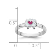 Sterling Silver Rhodium-plated Children's White and Pink Enamel Sheep with Heart Ring