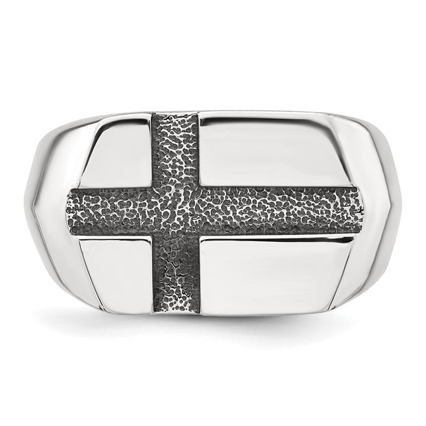 Sterling Silver Antiqued Cross Mens Ring