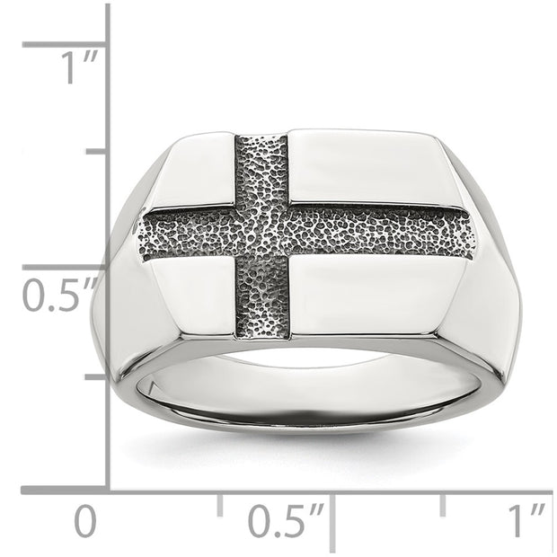 Sterling Silver Antiqued Cross Mens Ring