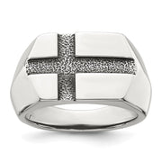 Sterling Silver Antiqued Cross Mens Ring