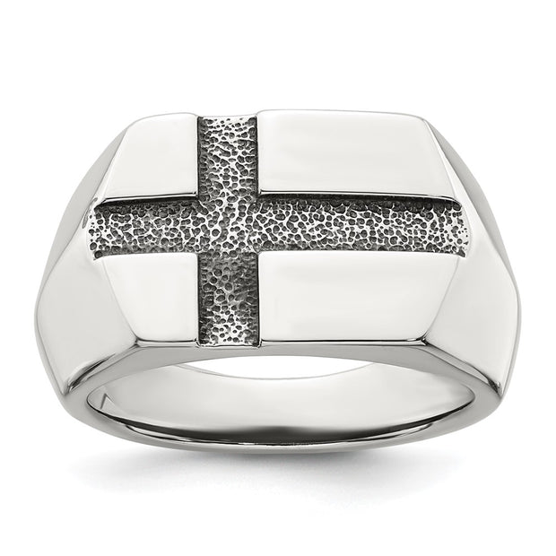 Sterling Silver Antiqued Cross Mens Ring