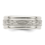 Sterling Silver 7mm Brushed Flat Intertwined Design Beveled Edge Fancy Band