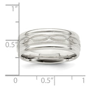 Sterling Silver 7mm Brushed Flat Intertwined Design Beveled Edge Fancy Band