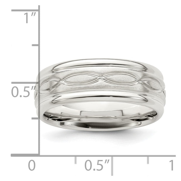 Sterling Silver 7mm Brushed Flat Intertwined Design Beveled Edge Fancy Band