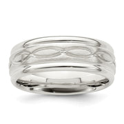 Sterling Silver 7mm Brushed Flat Intertwined Design Beveled Edge Fancy Band