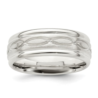 Sterling Silver 7mm Brushed Flat Intertwined Design Beveled Edge Fancy Band