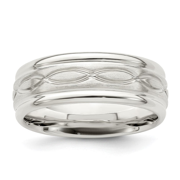 Sterling Silver 7mm Brushed Flat Intertwined Design Beveled Edge Fancy Band
