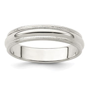 Sterling Silver 4mm Half Round Milgrain Band