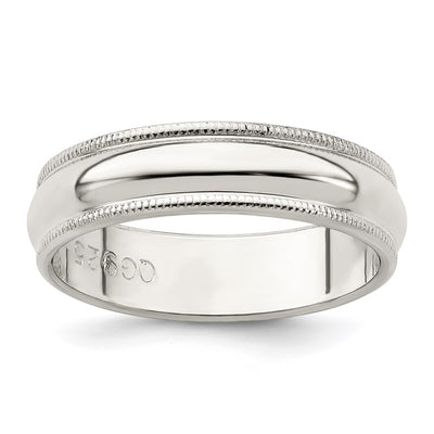 Sterling Silver 5mm Half Round Milgrain Band
