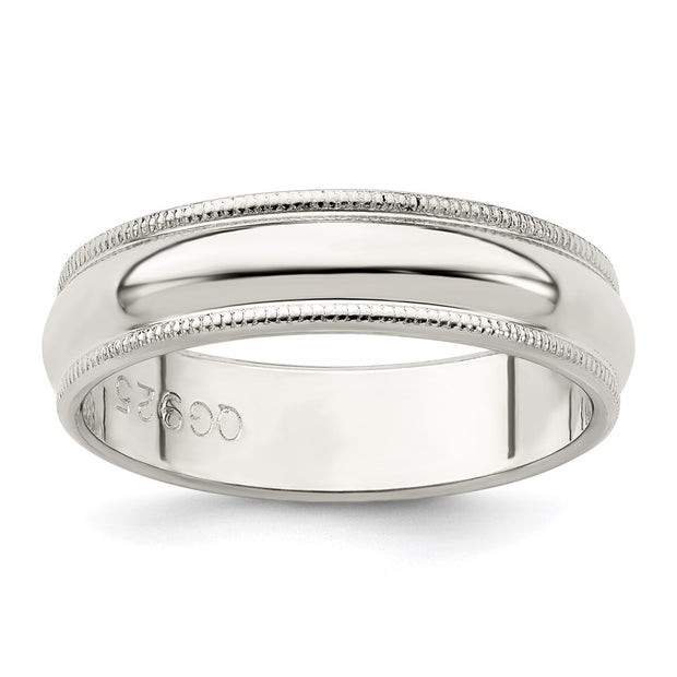 Sterling Silver 5mm Half Round Milgrain Band