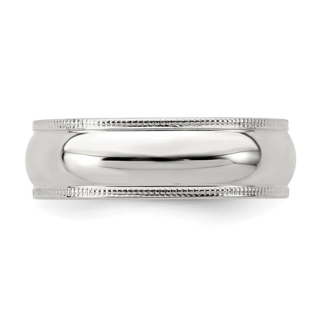 Sterling Silver 6mm Half Round Milgrain Band