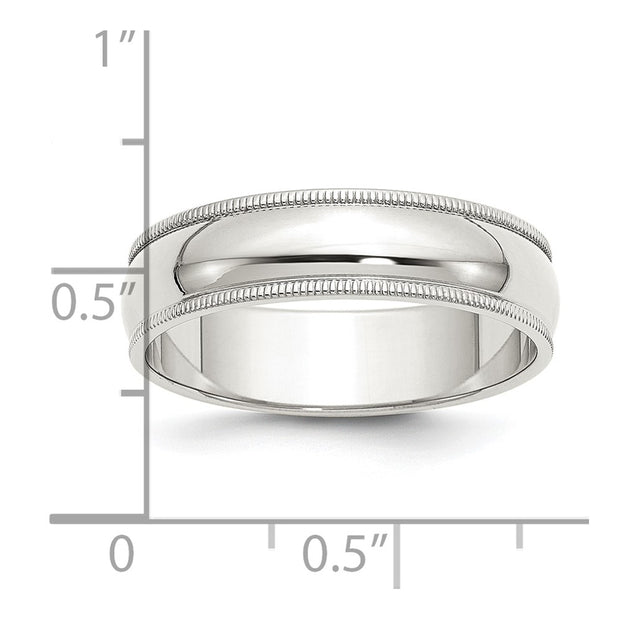 Sterling Silver 6mm Half Round Milgrain Band