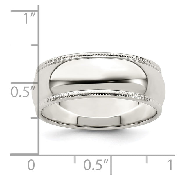 Sterling Silver 7mm Half Round Milgrain Band