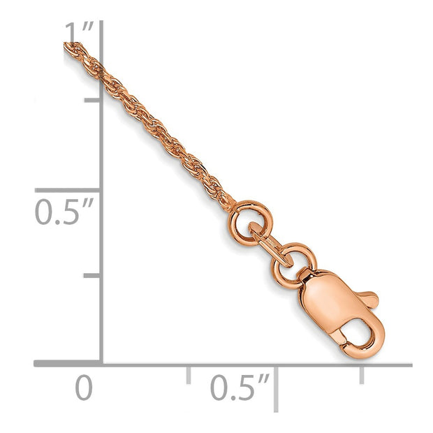 14K Rose Gold 1mm Diamond-cut Man Made Rope with Lobster Clasp Chain