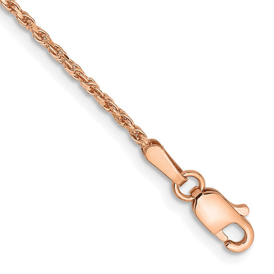 14K Rose Gold 1.5mm Diamond-cut Man Made Rope with Lobster Clasp Anklet