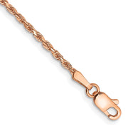 14K Rose Gold 1.8mm Diamond-cut Man Made Rope with Lobster Clasp Anklet