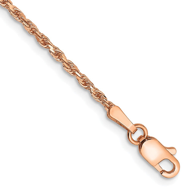 14K Rose Gold 1.8mm Diamond-cut Man Made Rope with Lobster Clasp Anklet