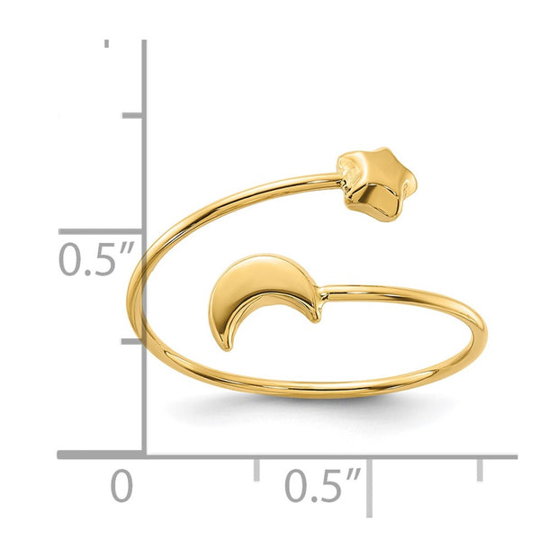 14K Polished Adjustable Moon and Star Ring