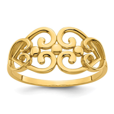 14k Polished Cut Out Fancy Hearts Design Ring