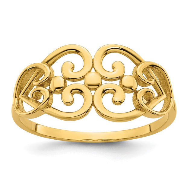 14k Polished Cut Out Fancy Hearts Design Ring