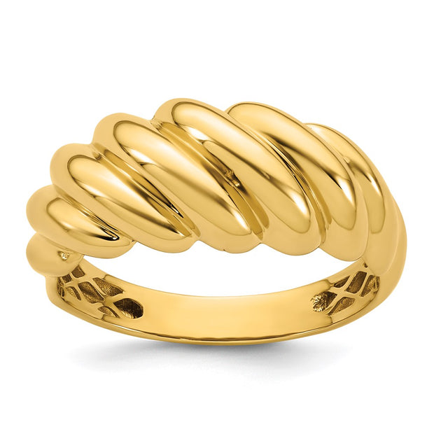 14K Polished Twisted Graduated Domed Ring
