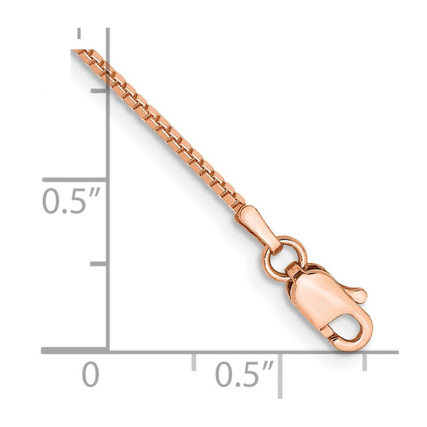 14K Rose Gold 1mm Box Link with Lobster Clasp Bracelet