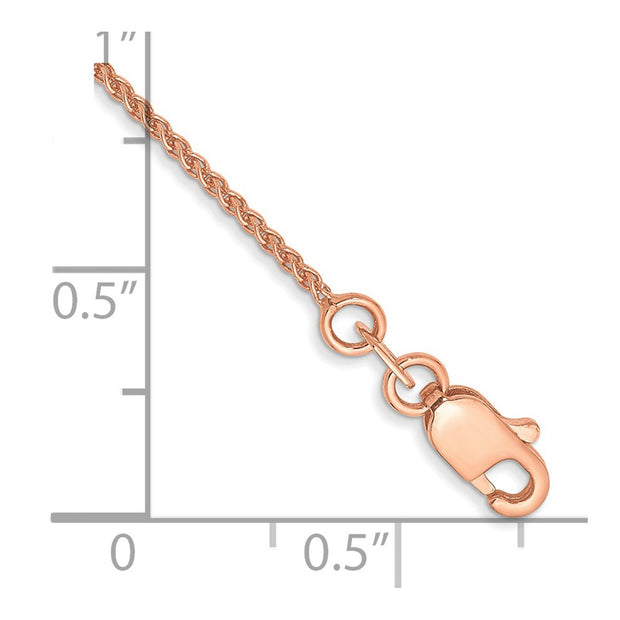 14K Rose Gold 1mm Solid Polished Spiga with Lobster Clasp Anklet