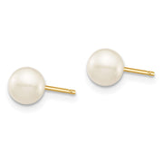 14k Madi K 5-6mm White Round Freshwater Cultured Pearl Post Earrings with Silicone Backs