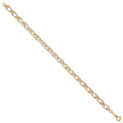 14k Two-tone Polished and Textured Oval Link Bracelet