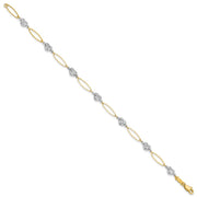14k Two-tone Diamond-cut Puffed Heart and Flat Oval Link Bracelet