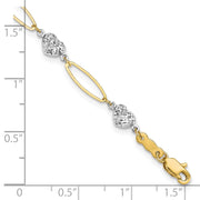 14k Two-tone Diamond-cut Puffed Heart and Flat Oval Link Bracelet
