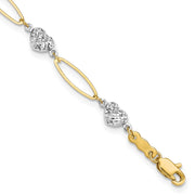 14k Two-tone Diamond-cut Puffed Heart and Flat Oval Link Bracelet