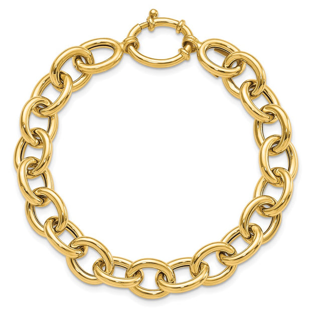 14k Polished 11mm Fancy Oval Cable Link Bracelet