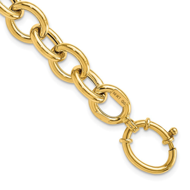 14k Polished 11mm Fancy Oval Cable Link Bracelet