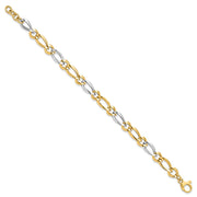 14k Two-Tone Polished 7.3mm Fancy Oval and Round Link Bracelet