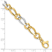 14k Two-Tone Polished 7.3mm Fancy Oval and Round Link Bracelet