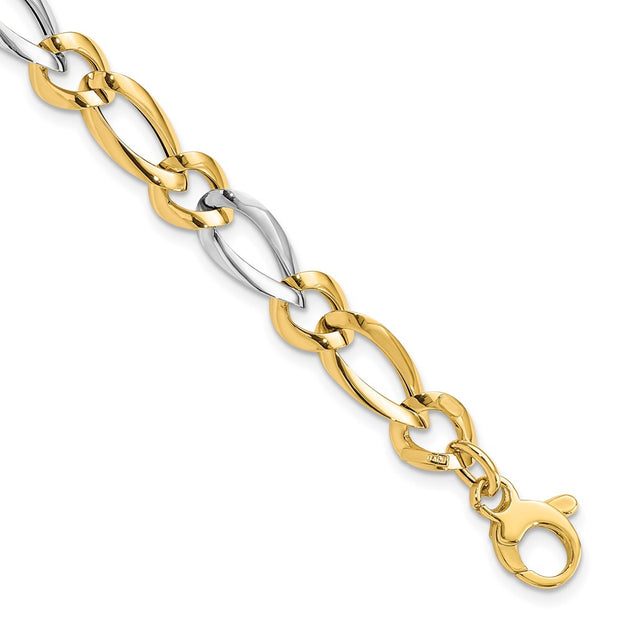 14k Two-Tone Polished 7.3mm Fancy Oval and Round Link Bracelet