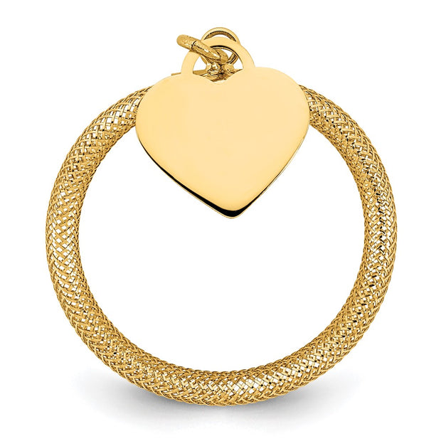 14K 4mm Woven Mesh with Polished Heart Charm Stretch Ring