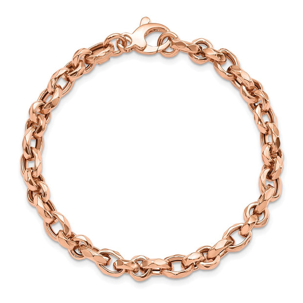 14K Rose Gold Polished 4mm Fancy Faceted Link Bracelet
