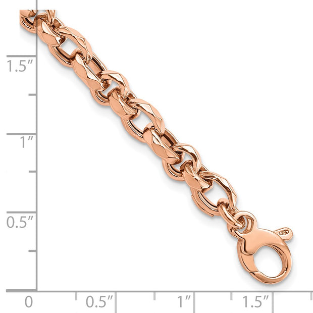 14K Rose Gold Polished 4mm Fancy Faceted Link Bracelet
