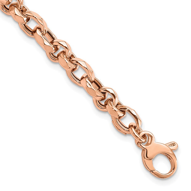 14K Rose Gold Polished 4mm Fancy Faceted Link Bracelet