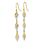 14K Two-tone Polished Wavy Dangle Shepherd Hook Earrings