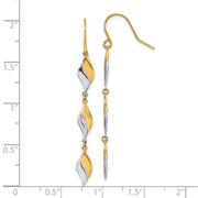 14K Two-tone Polished Wavy Dangle Shepherd Hook Earrings