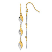 14K Two-tone Polished Wavy Dangle Shepherd Hook Earrings