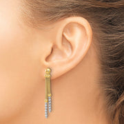 14K Two-tone Polished and Diamond-cut Beaded Dangle Post Earrings
